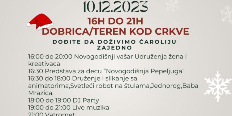 Novogodišnji vašar u Dobrici 10. decembra uz kuvano vino i kobasice
