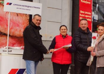 OO SNS Bela Crkva povodom 8. marta organizovao podelu cveća