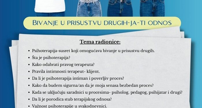 Radionica „Bivanje u prisustvu drugih: Ja – ti odnos“ u Domu omladine