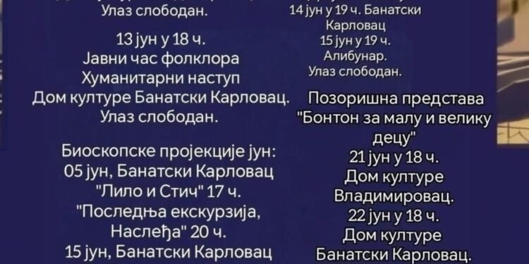Dani kulture u opštini Alibunar od 3. do 24. juna