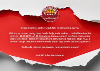 Poziv KK Vršac Meridianbet na proslavu titule prvaka