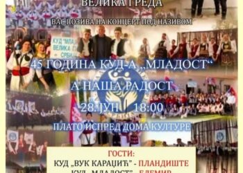 Velika Greda: KUD Mladost poziva na koncert povodom proslave 45 godina postojanja
