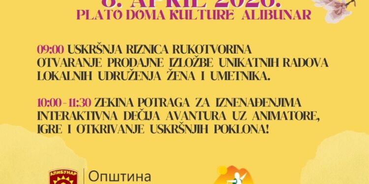 Uskršnji bazar u Alibunaru 8. aprila na platou Doma kulture