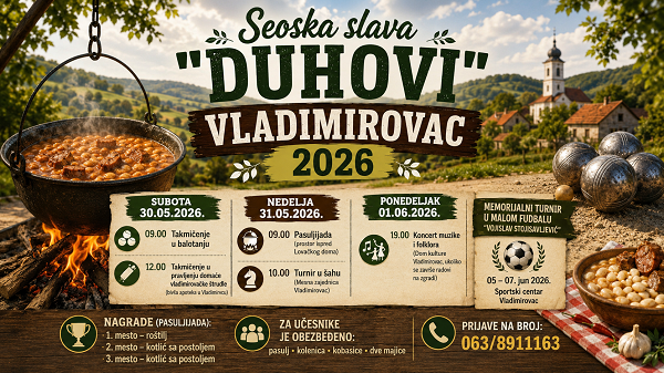 Seoska slava „Duhovi“ u Vladimirovcu: Balotanje, pasuljijada, štrudlijada, folklor i sportski turniri