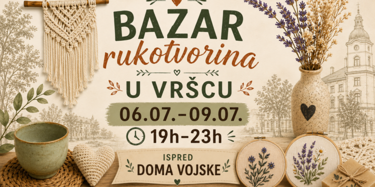 KC Vršac: Bazar rukotvorina Udruženja kreativaca od 6. do 9. jula